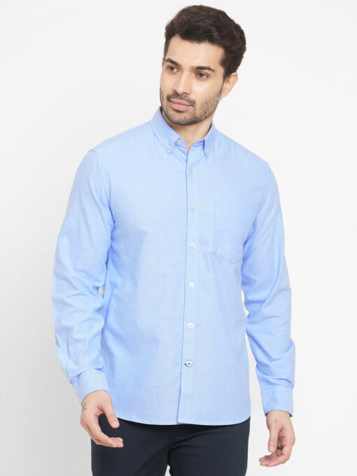 Men's Oxford Blue Cotton Regular Fit Shirt - Image 2