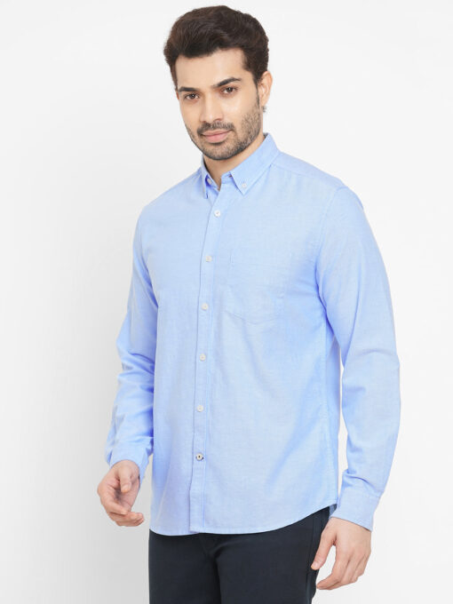 Men's Oxford Blue Cotton Regular Fit Shirt - Image 3