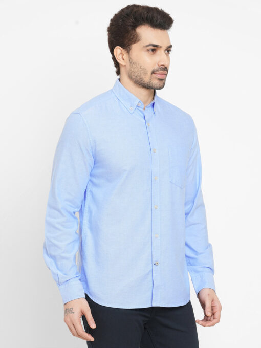 Men's Oxford Blue Cotton Regular Fit Shirt - Image 4