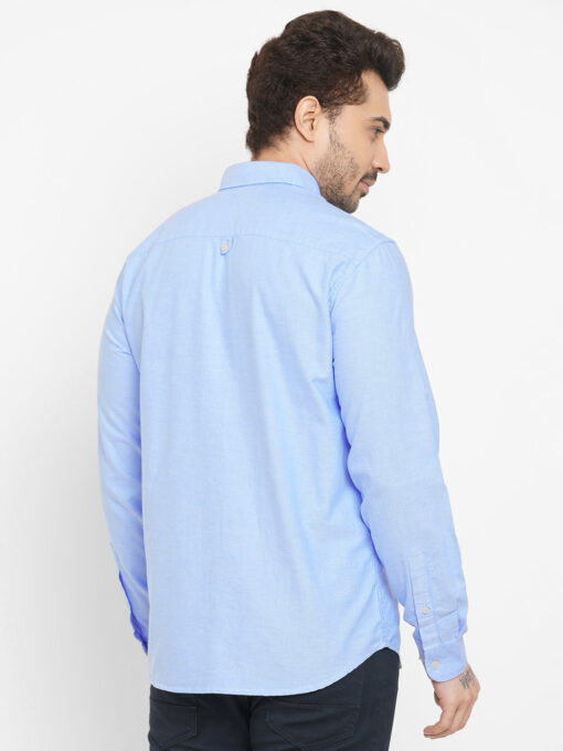 Men's Oxford Blue Cotton Regular Fit Shirt - Image 5