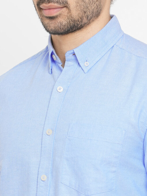 Men's Oxford Blue Cotton Regular Fit Shirt - Image 7