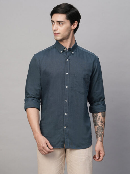 Men's Oxford  Navy Cotton Regular Fit Shirt - Image 2