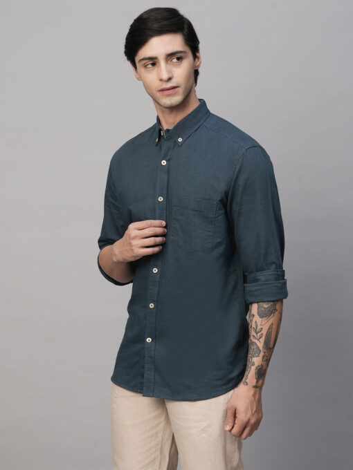 Men's Oxford  Navy Cotton Regular Fit Shirt - Image 3