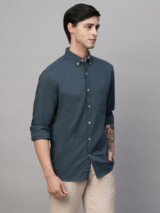 Men's Oxford  Navy Cotton Regular Fit Shirt - Image 4