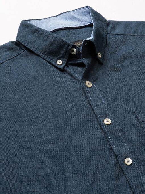 Men's Oxford  Navy Cotton Regular Fit Shirt - Image 8