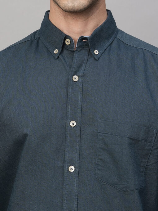 Men's Oxford  Navy Cotton Regular Fit Shirt - Image 6