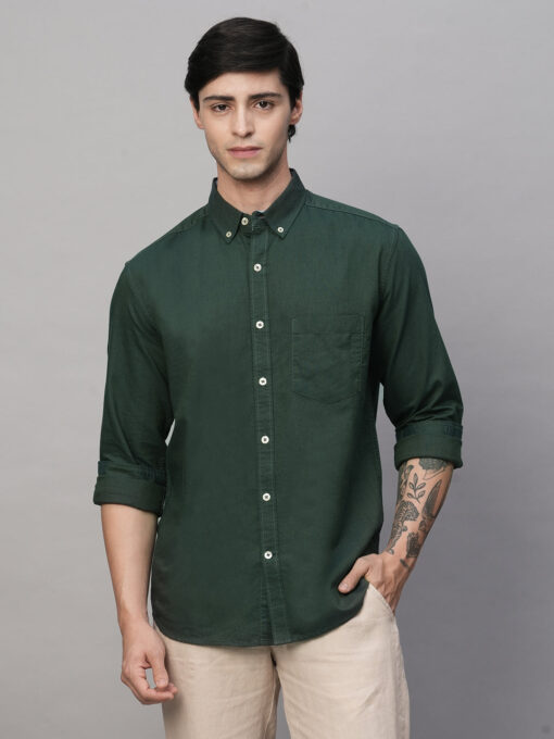 Men's Oxford  Olive Cotton Regular Fit Shirt - Image 2