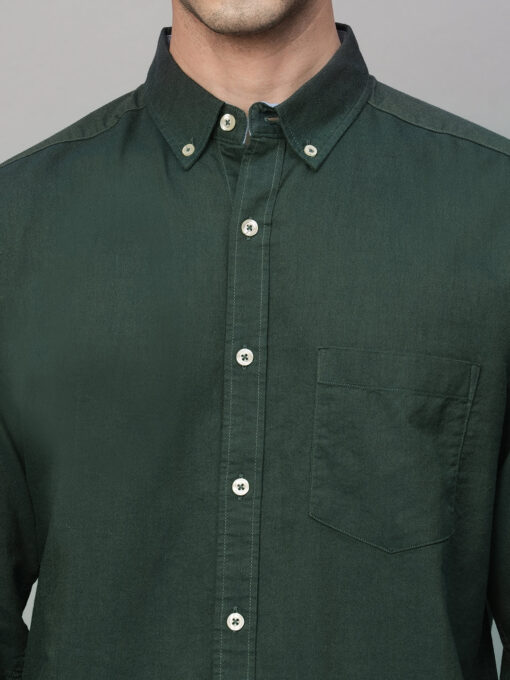 Men's Oxford  Olive Cotton Regular Fit Shirt - Image 6