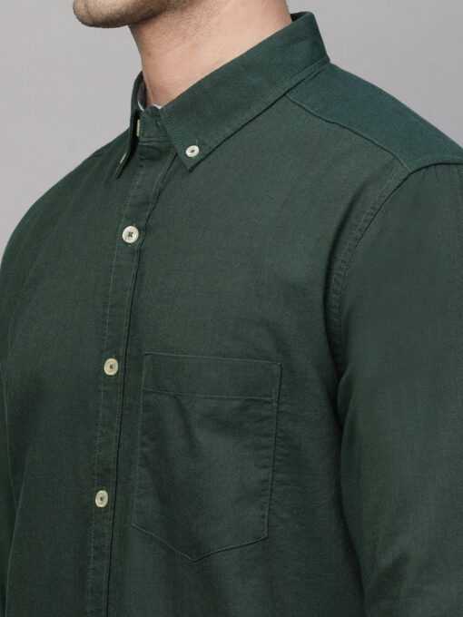 Men's Oxford  Olive Cotton Regular Fit Shirt - Image 7