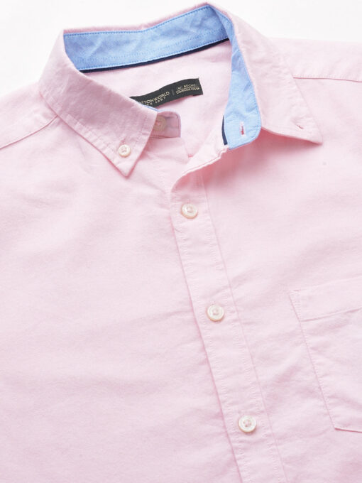 Men's Oxford Pink Cotton Regular Fit Shirt - Image 8