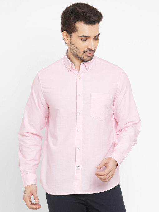 Men's Oxford Pink Cotton Regular Fit Shirt - Image 2