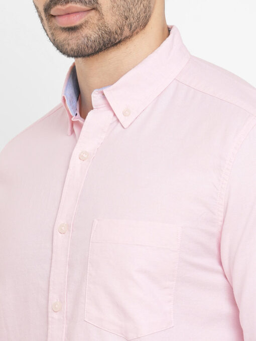 Men's Oxford Pink Cotton Regular Fit Shirt - Image 7