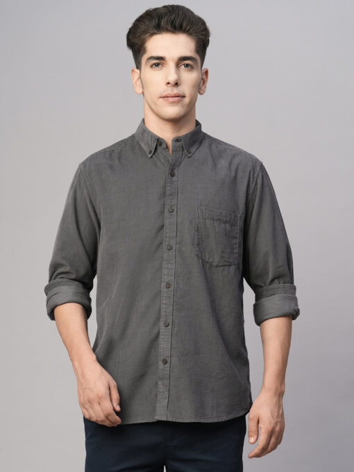 Men's Grey Cotton Regular Fit Shirt - Image 2