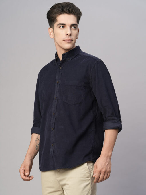 Men's Navy Cotton Regular Fit Shirt - Image 2