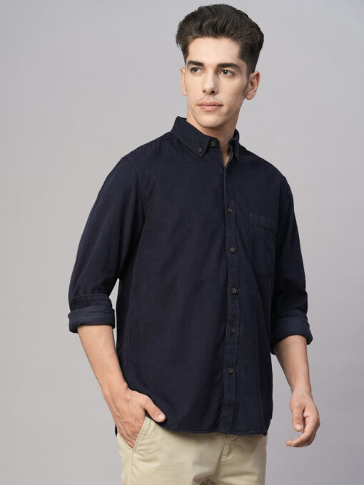 Men's Navy Cotton Regular Fit Shirt - Image 3