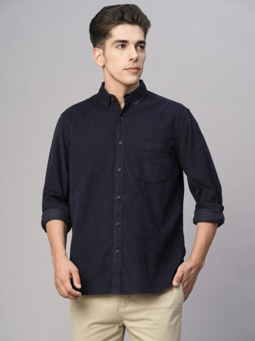 Men's Navy Cotton Regular Fit Shirt - Image 4