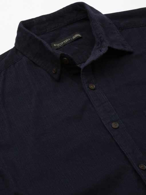 Men's Navy Cotton Regular Fit Shirt - Image 8