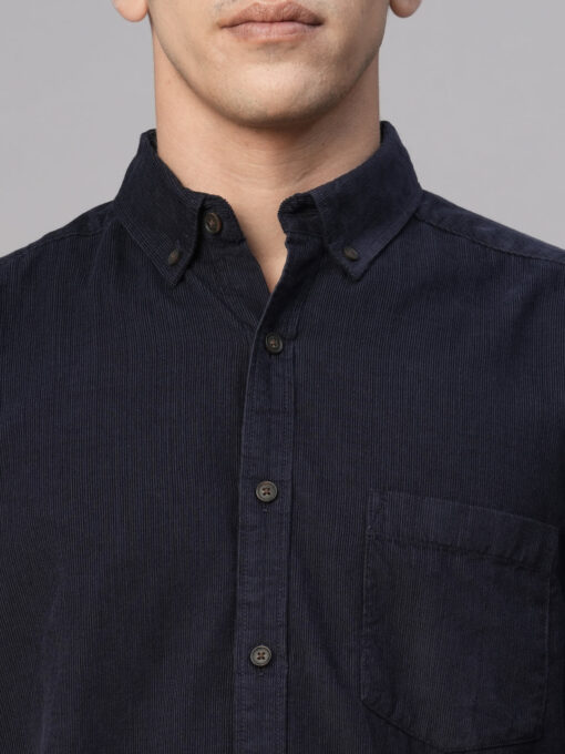 Men's Navy Cotton Regular Fit Shirt - Image 6