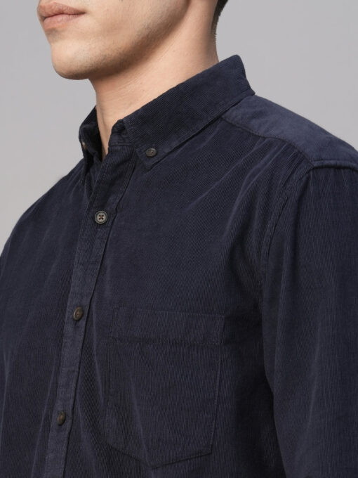 Men's Navy Cotton Regular Fit Shirt - Image 7