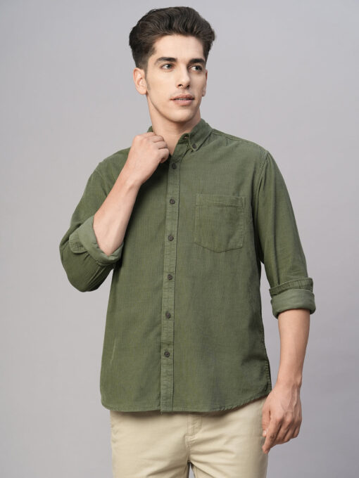 Men's Olive Cotton Regular Fit Shirt - Image 2