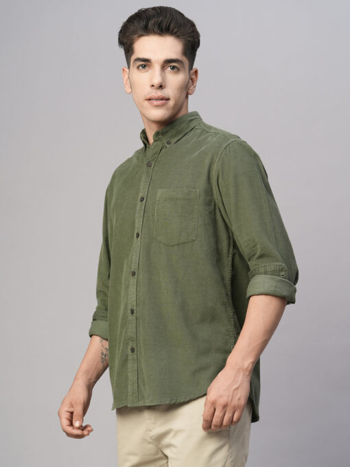 Men's Olive Cotton Regular Fit Shirt - Image 3