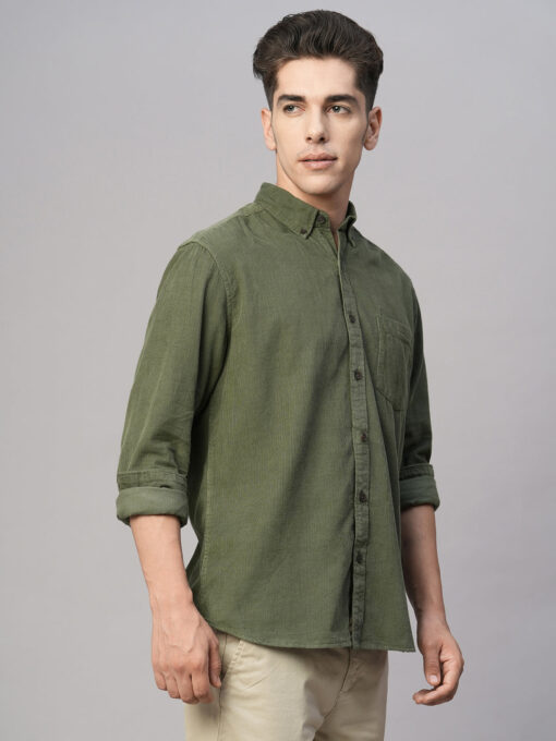 Men's Olive Cotton Regular Fit Shirt - Image 4