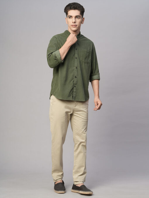 Men's Olive Cotton Regular Fit Shirt