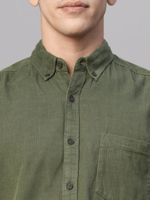 Men's Olive Cotton Regular Fit Shirt - Image 6