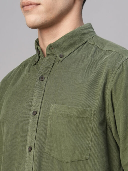 Men's Olive Cotton Regular Fit Shirt - Image 7