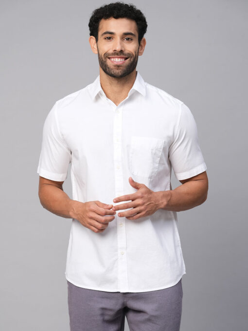 Men's White Cotton Regular Fit Shirt - Image 2