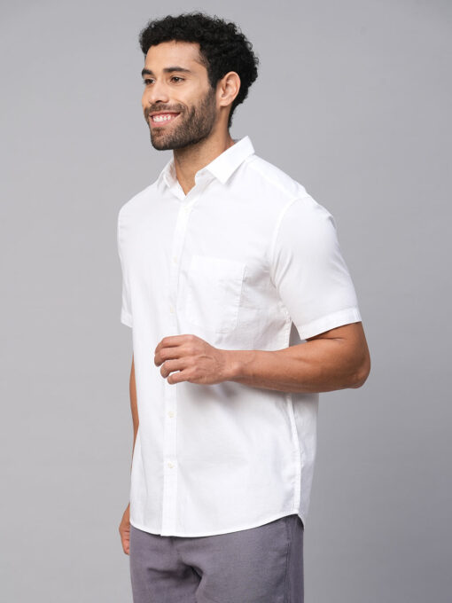 Men's White Cotton Regular Fit Shirt - Image 3