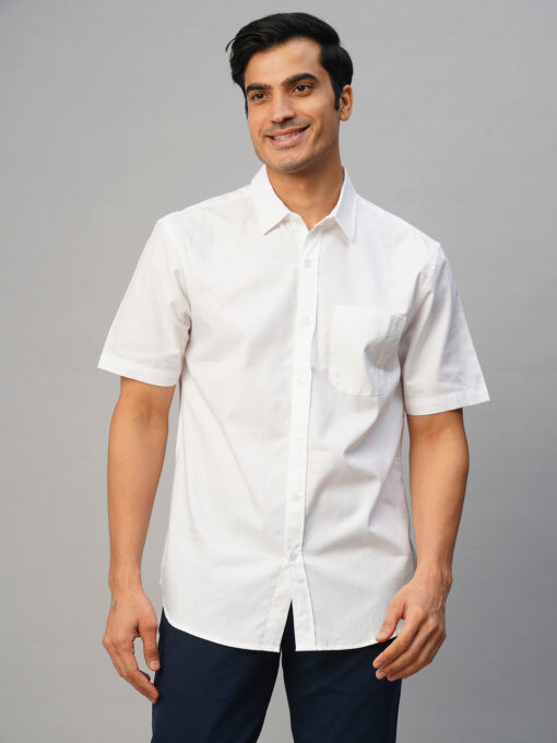 Men's White Cotton Regular Fit Shirt - Image 2