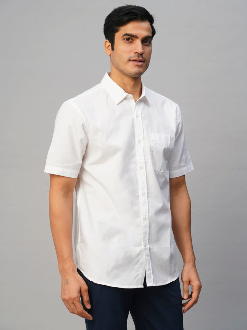 Men's White Cotton Regular Fit Shirt - Image 4