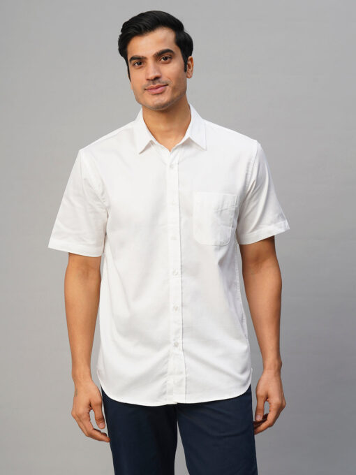 Men's White Cotton Regular Fit Shirt - Image 2