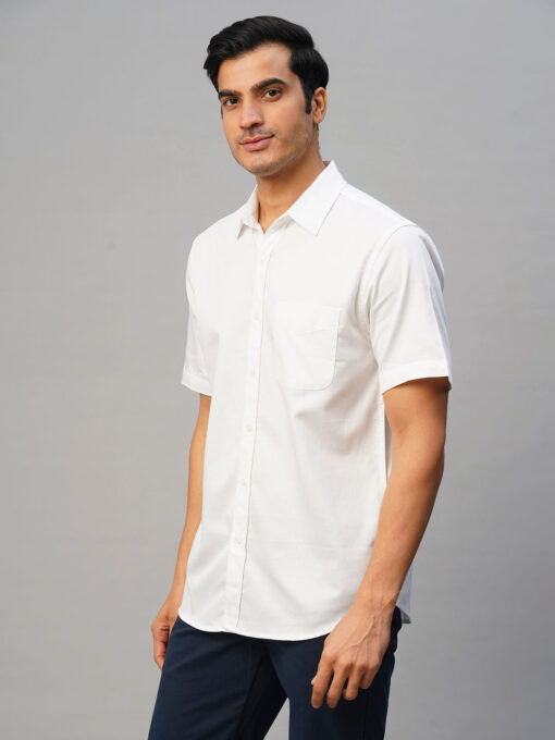 Men's White Cotton Regular Fit Shirt - Image 3