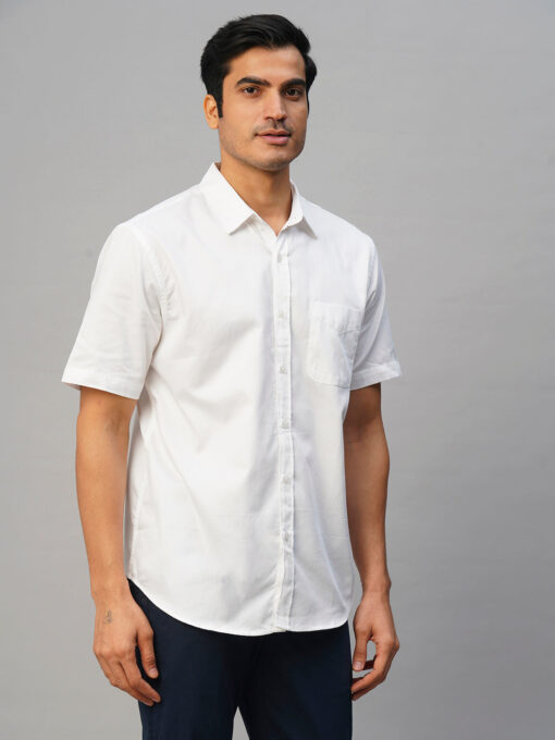 Men's White Cotton Regular Fit Shirt - Image 4