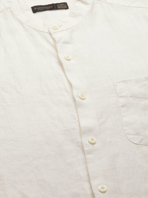 Men's White 100% Linen Regular Fit Shirt - Image 8