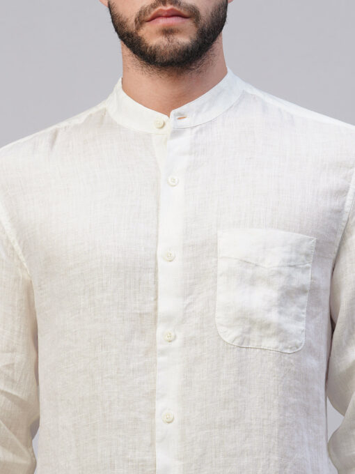 Men's White 100% Linen Regular Fit Shirt - Image 6