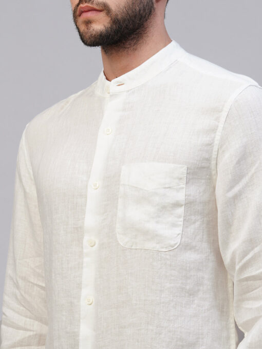 Men's White 100% Linen Regular Fit Shirt - Image 7