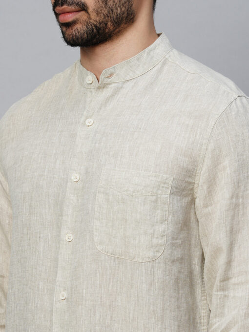 Men's Natural 100% Linen Regular Fit Mandarin Collar Shirt - Image 7