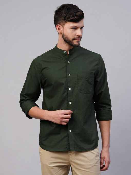 Men's Olive Cotton Regular Fit Shirt - Image 2