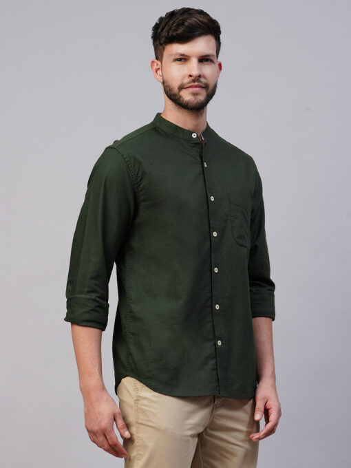 Men's Olive Cotton Regular Fit Shirt - Image 4