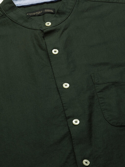 Men's Olive Cotton Regular Fit Shirt - Image 8