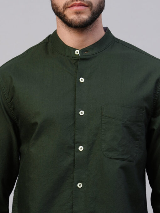 Men's Olive Cotton Regular Fit Shirt - Image 6