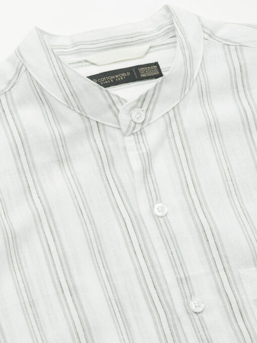 Men's Green Cotton Linen Regular Fit Striped Shirt - Image 9