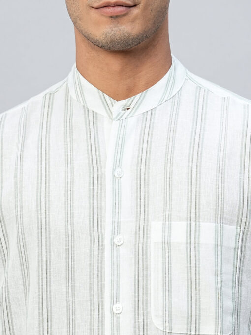 Men's Green Cotton Linen Regular Fit Striped Shirt - Image 7