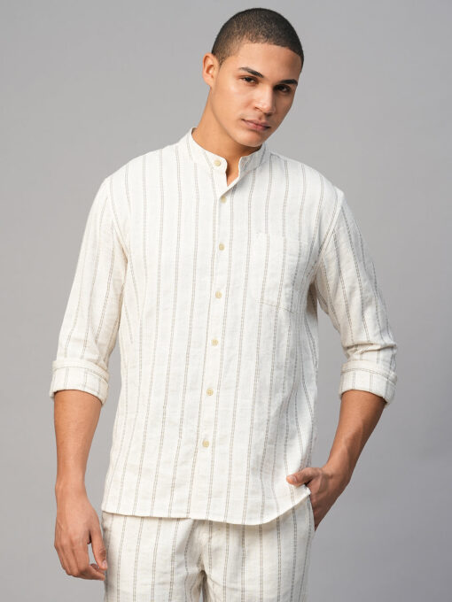 Men's Natural Cotton Linen Regular Fit Striped Shirt - Image 2