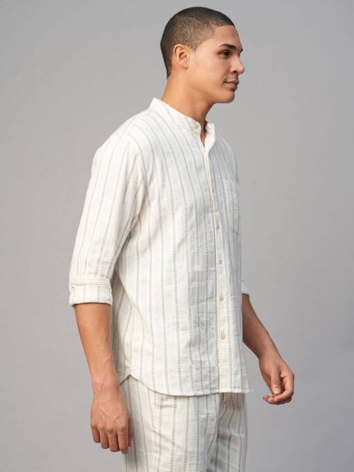 Men's Natural Cotton Linen Regular Fit Striped Shirt - Image 3