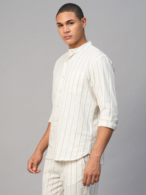 Men's Natural Cotton Linen Regular Fit Striped Shirt - Image 4