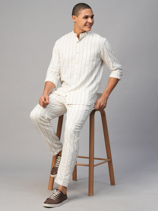 Men's Natural Cotton Linen Regular Fit Striped Shirt